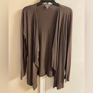J Jill cardigan brown stretch open front waterfall draped‎ Medium
